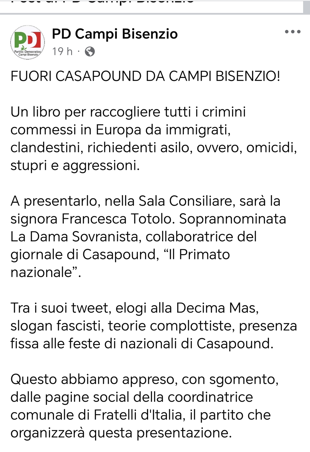 Campi B.: è  polemica per presentazione libro Casapound in Consiglio comunale